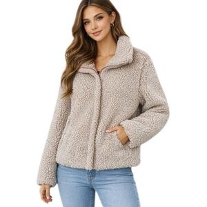 Altar'd State Sherpa Cream and Pink Short Jacket Size Small